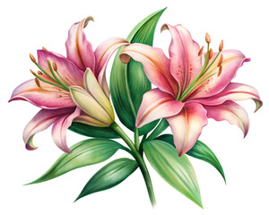 Fototapeta premium Lily Flowers with Leaves on Transparent Background - High-Resolution PNG
