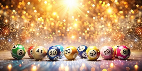 Shining lottery balls on a glittering background, lottery, balls, numbers, luck, chance, gambling, winning, shiny, shiny orbs