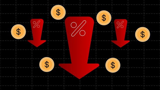 The downward arrow with dollar coins around it represents cost reduction, bankruptcy and efficiency