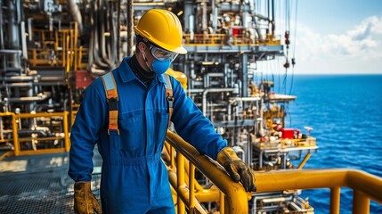 Oil Rig Worker in Flame-Resistant Coveralls: Balancing Protection and Comfort in Harsh Sunlit Conditions