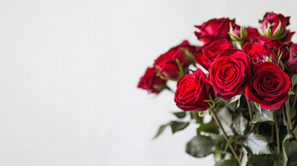 Wide-Angle Red Roses Bouquet Side View on White Background.