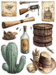 Western Themed Objects Illustration