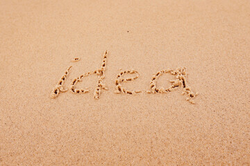 the inscription Idea on the seashore with palm trees