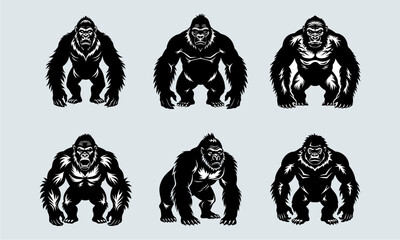  set of gorrilla vector silhouette