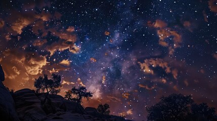 Fototapeta premium Starry Night Sky Over Desert Landscape