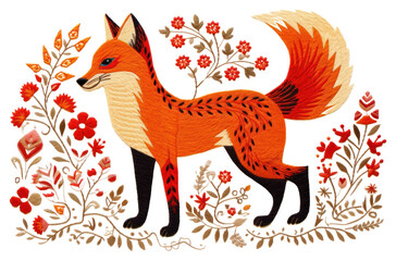 Obraz premium PNG Fox in embroidery style pattern animal mammal.