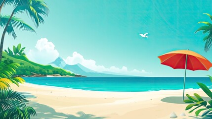 Fototapeta premium A bright travel insurance brochure with a background of a tropical beach, promoting safe and secure vacation experiences.