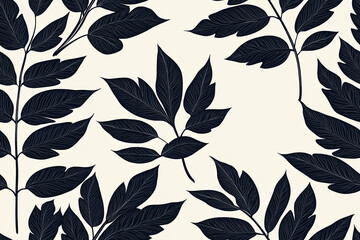 Fototapeta premium seamless plant leaves pattern background, vector, monochrome