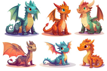 Naklejka premium adorable dragons posing on a light background