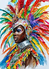 Sketching of st kitts and nevis national carnival with steel band and masquerades