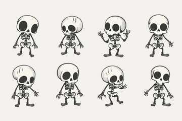 Set of cute cartoon skeletons