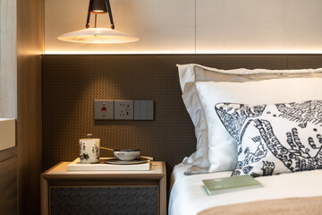 pillow and side table in bedroom