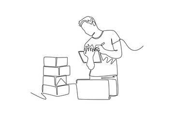 Starting a Business concept. Single line draw design vector graphic illustration.