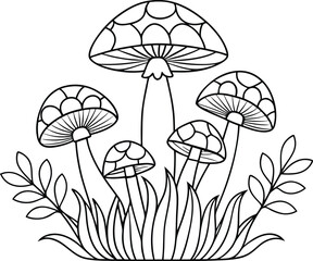 hand drawn edible mushroomsline art illustration