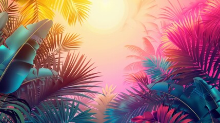 Colorful tropical foliage under a bright sunlit sky during a serene afternoon