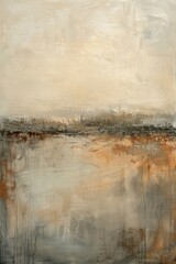 Naklejka premium Serene abstract landscape with soft strokes and textures in muted tones.