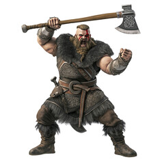 Viking warrior swinging his axe, isolated on a transparent background