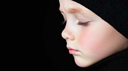 little child with sand face expression, at a funeral