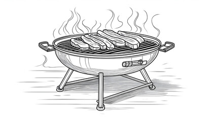 One line drawing and continue for barbecue grill on digital art concept, Generative AI.
