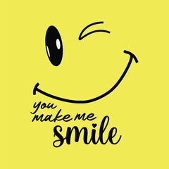 Fototapeta premium slogan graphic for t-shirt. smile face t-shirt print design, Keep smiling quote. suitable for screen printing t-shirts, clothes, jackets and others vector illustration