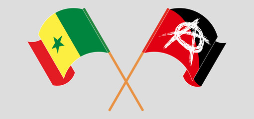 Crossed and waving flags of Senegal and Anarchy