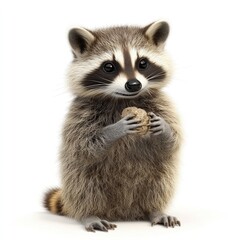 Obraz premium Cute Raccoon Holding a Nut, Isolated on White Background