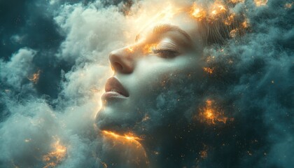 Blended clouds forming abstract head shape