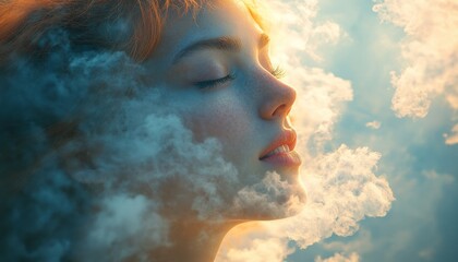 Person in front of dramatic sky with clouds at dusk