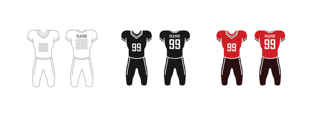 American football jersey design, available outline, black and red, editable vector eps 10.