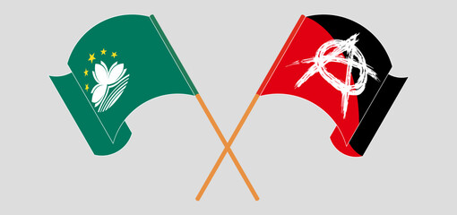 Crossed and waving flags of Macau and Anarchy
