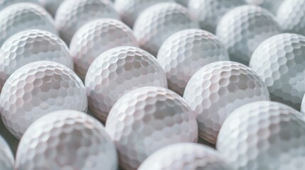 Neatly aligned golf balls exhibit a harmonious pattern, showcasing the intricacies of their dimpled surfaces under a balanced light.