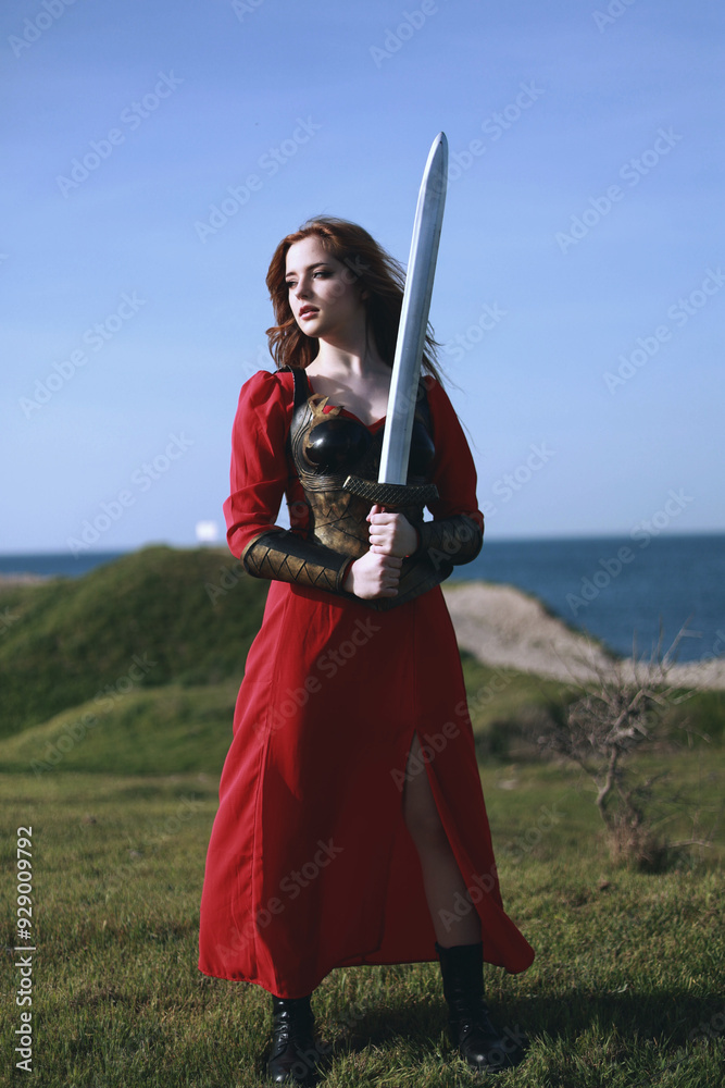 Wall mural warrior girl in red dress