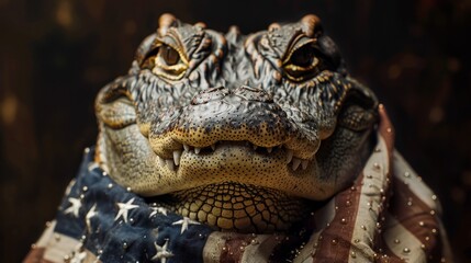 Fototapeta premium American toad draped in flag with detailed texture and expression