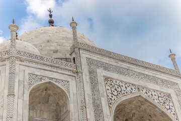 Taj mahal is a white marble mausoleum on the bank of the yamuna river in agra city, uttar pradesh...