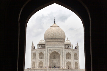 Taj mahal is a white marble mausoleum on the bank of the yamuna river in agra city, uttar pradesh state, India