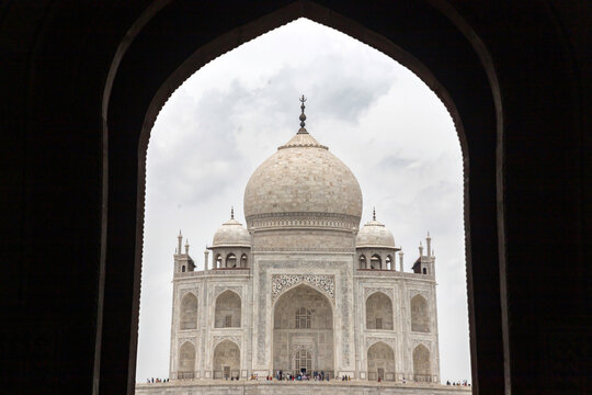 Taj mahal is a white marble mausoleum on the bank of the yamuna river in agra city, uttar pradesh state, India