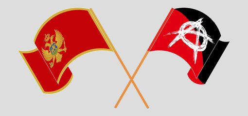 Crossed and waving flags of Montenegro and Anarchy