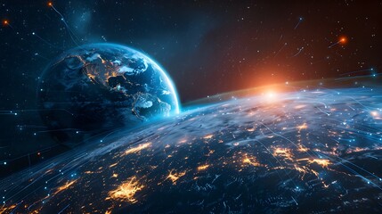 Earth Surrounded by Digital Data Streams Symbolizing Global Connectivity and Technology