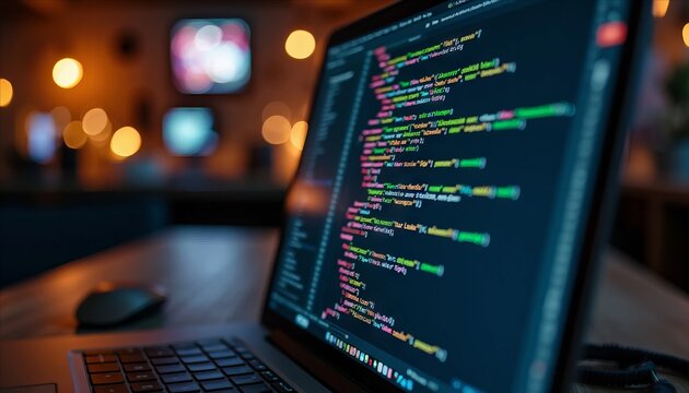 Close-Up View of Software Code on Laptop Screen