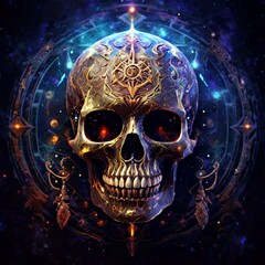 Mystical Skull with Celestial Symbols
