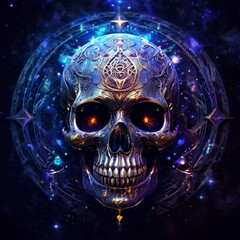 Mystical Skull with Celestial Symbols