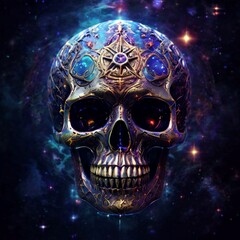 Mystical Skull with Celestial Symbols