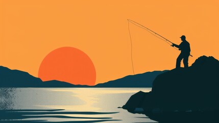 a fisherman holds a fishing rod and fishing line on the lake.