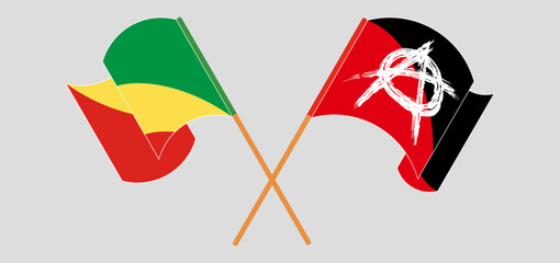 Crossed and waving flags of Republic of the Congo and Anarchy