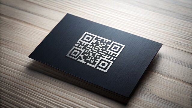 Modern black business card with a prominent QR code in the center, surrounded by elegant white space, representing innovative and digital professionalism.