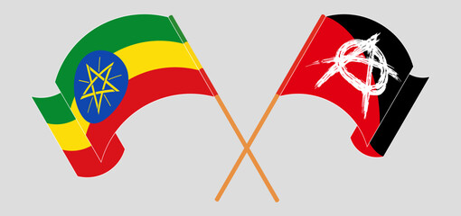Crossed and waving flags of Ethiopia and Anarchy