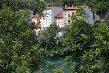 View of Lyon and Rhone river on sunny summer day, France.