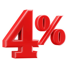 4 Percent Off Sale . Red Number 3D Render