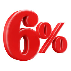 6 Percent Off Sale . Red Number 3D Render