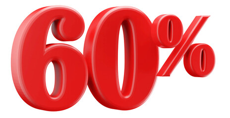 60 Percent Off Sale . Red Number 3D Render